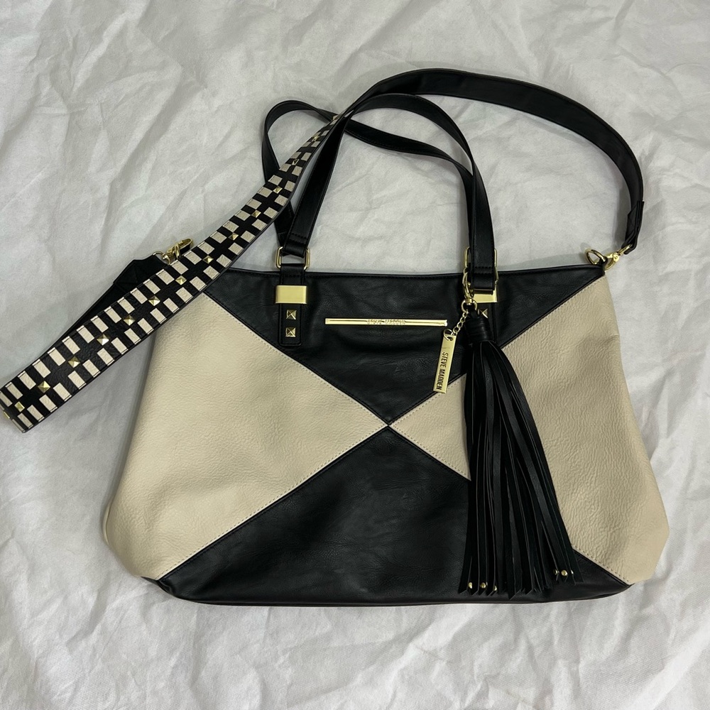 Steve Madden Black and Cream Women's Bag